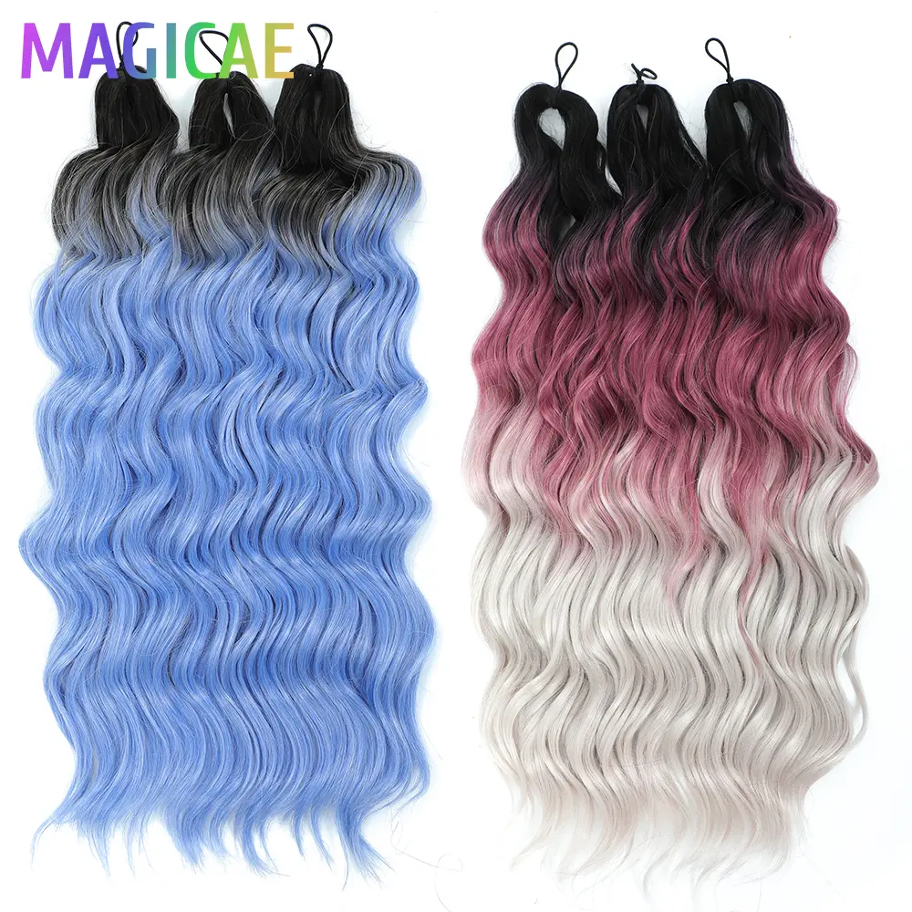Anna 3Pcs 24Inch 300G Ombre Yellow Rainbow Water Deep Wave Crochet Braids Sliver White Synthetic Hair Extension Body Wavy Twist