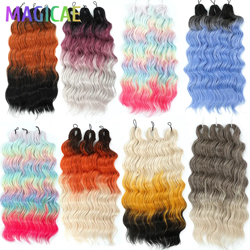 Anna 3Pcs 24Inch 300G Ombre Yellow Rainbow Water Deep Wave Crochet Braids Sliver White Synthetic Hair Extension Body Wavy Twist