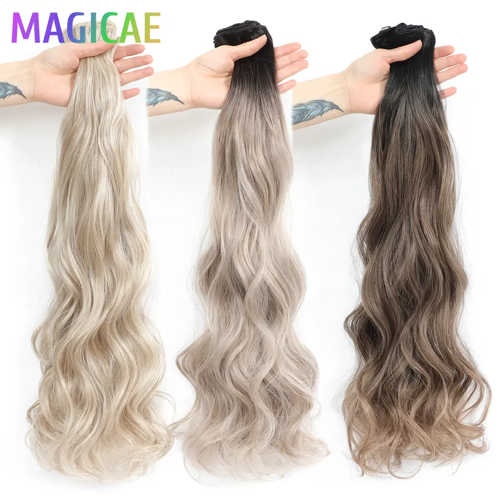 26Inches 2Pcs 150Grams Piano Blond 6/613 Highlight Ombre Orange 6# High Temperature Synthetic Body Wave Ponytail Hair Extension