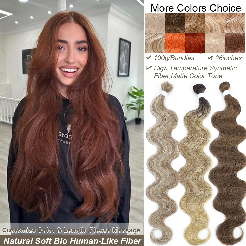 26 Inches Ombre Brown Blond 27/613 Body Wave Sliver White Gray Bundles Hair Weave High Temperature Synthetic Fake Hair Extension