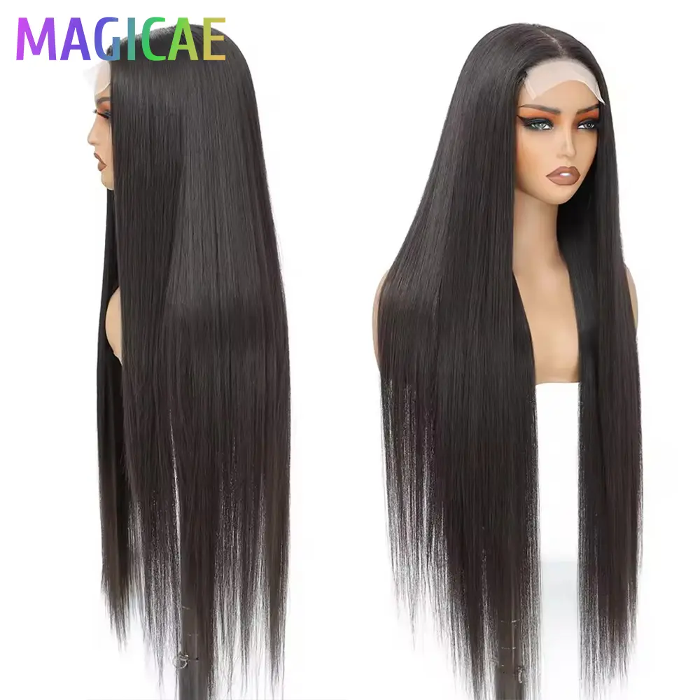 36Inches Straight 4X4 Lace Front Wigs 330Grams Blond 27/613 Chestnut Brown Bio Heat Resistant Fiber Pre Plucked Transparent Lace