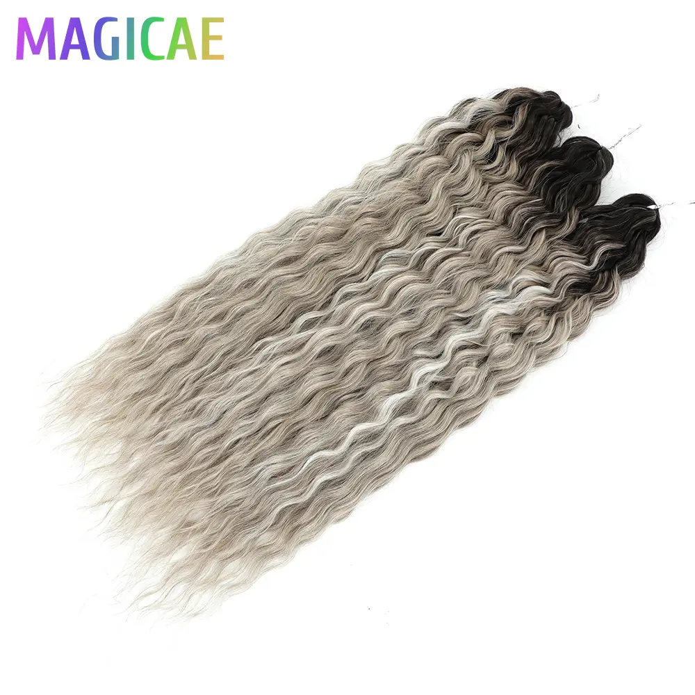 Magicae 3Pcs 300Grams 24Inches Ariel Deep Water Twist Crochet Curly Hair Piano Blond P12/16/613 Brown6# Braids Gray 58# Bundles