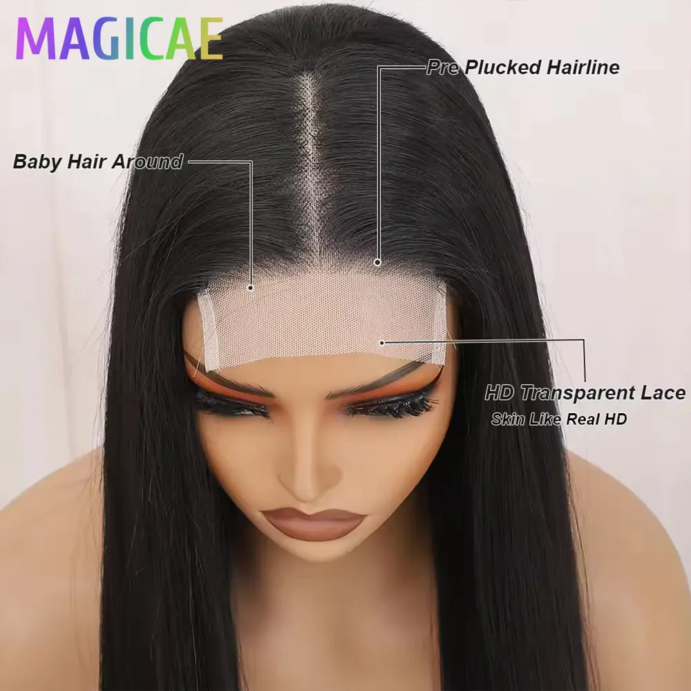 36Inches Straight 4X4 Lace Front Wigs 330Grams Blond 27/613 Chestnut Brown Bio Heat Resistant Fiber Pre Plucked Transparent Lace