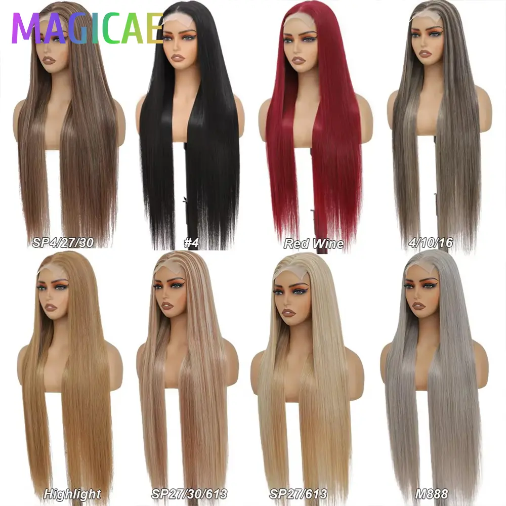 36Inches Straight 4X4 Lace Front Wigs 330Grams Blond 27/613 Chestnut Brown Bio Heat Resistant Fiber Pre Plucked Transparent Lace