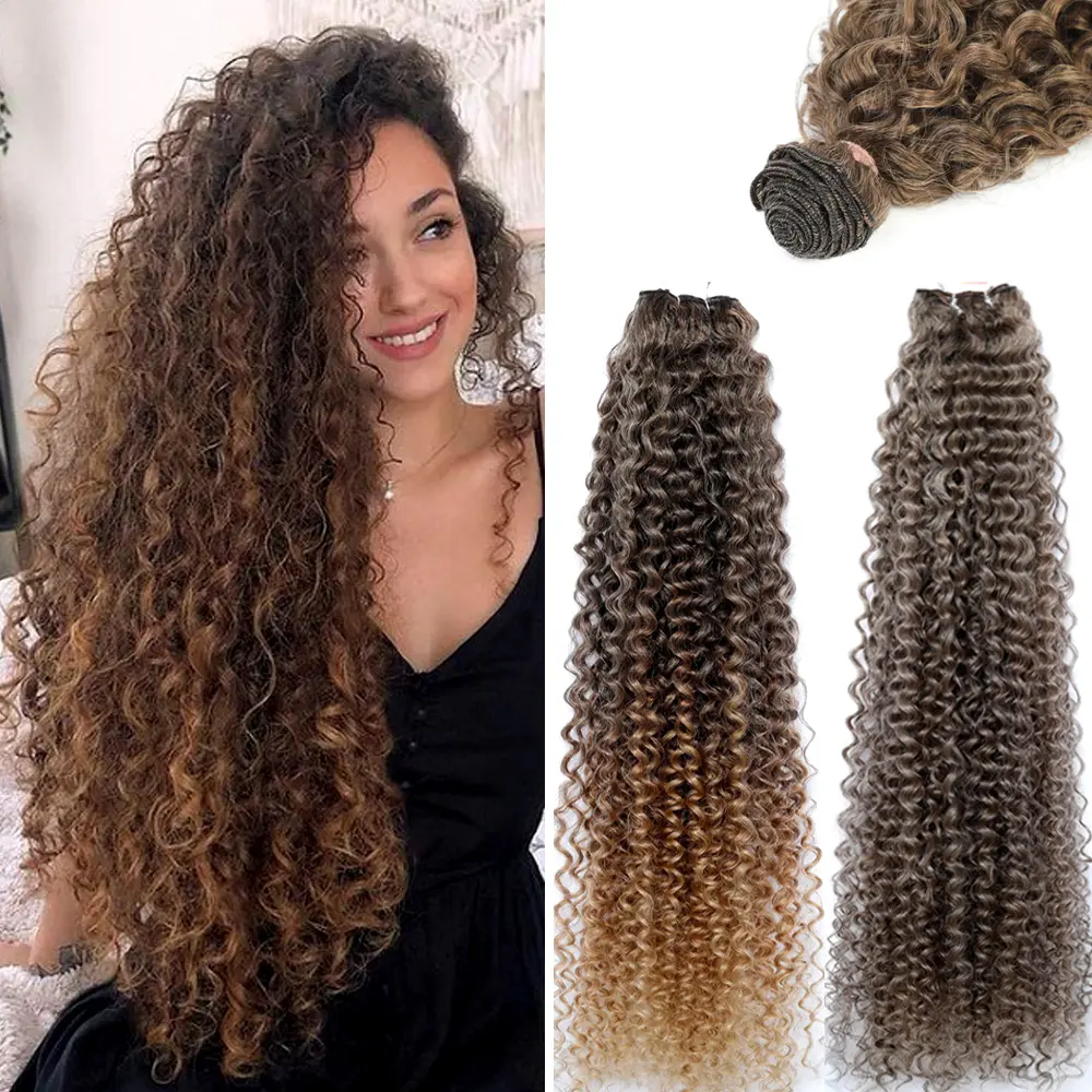 Magicae 30Inches Colored Ombre 30# Kinky Curly Bundles Bio Water Synthetic Blond 27/613 Hair Extensions Heat Resistant Fiber