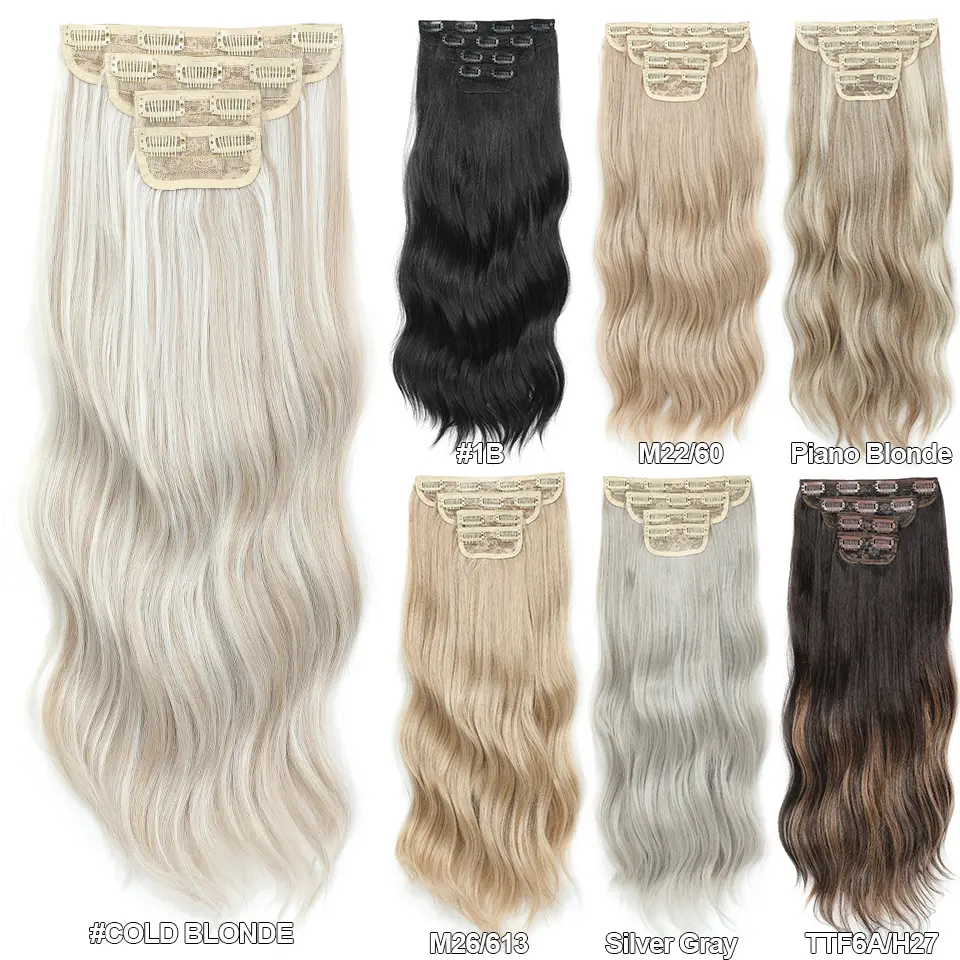 24Inches Blonde 27/613 Bio Synthetic Wavy 220grams Ombre Brown 816# Clip In Hair Extensions 4Pcs/lot Sliver White Heat Resistant