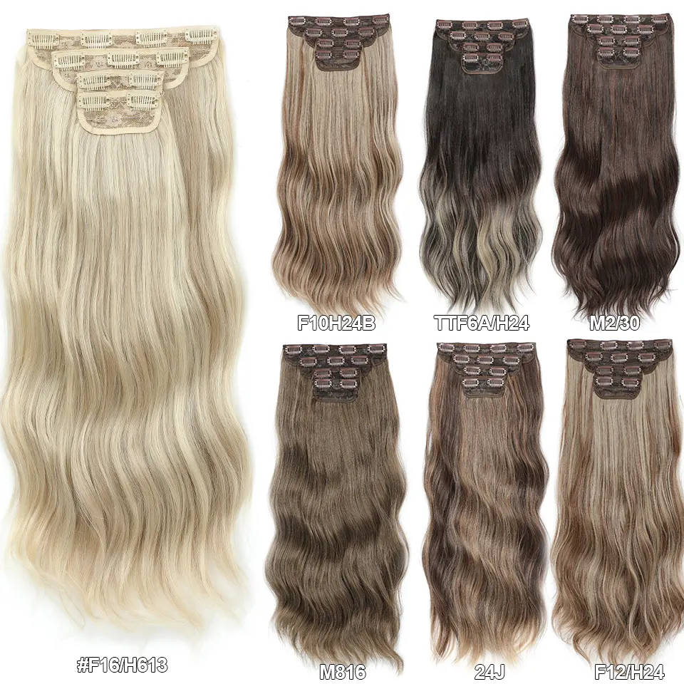 24Inches Blonde 27/613 Bio Synthetic Wavy 220grams Ombre Brown 816# Clip In Hair Extensions 4Pcs/lot Sliver White Heat Resistant