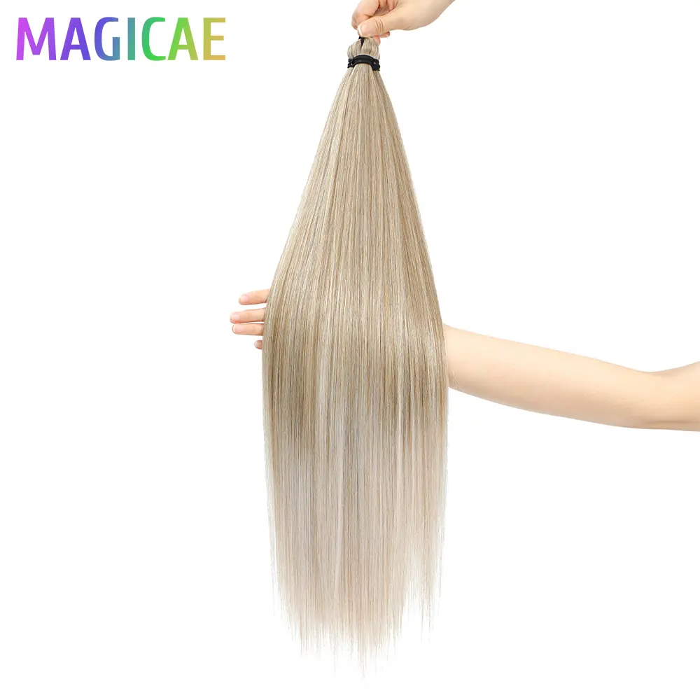 3Pcs 28Inches Crochet Braiding Straight Blond 613 Brown 6 Braids White Gray 56A# Ombre High Temperature Synthetic Bundles Weave