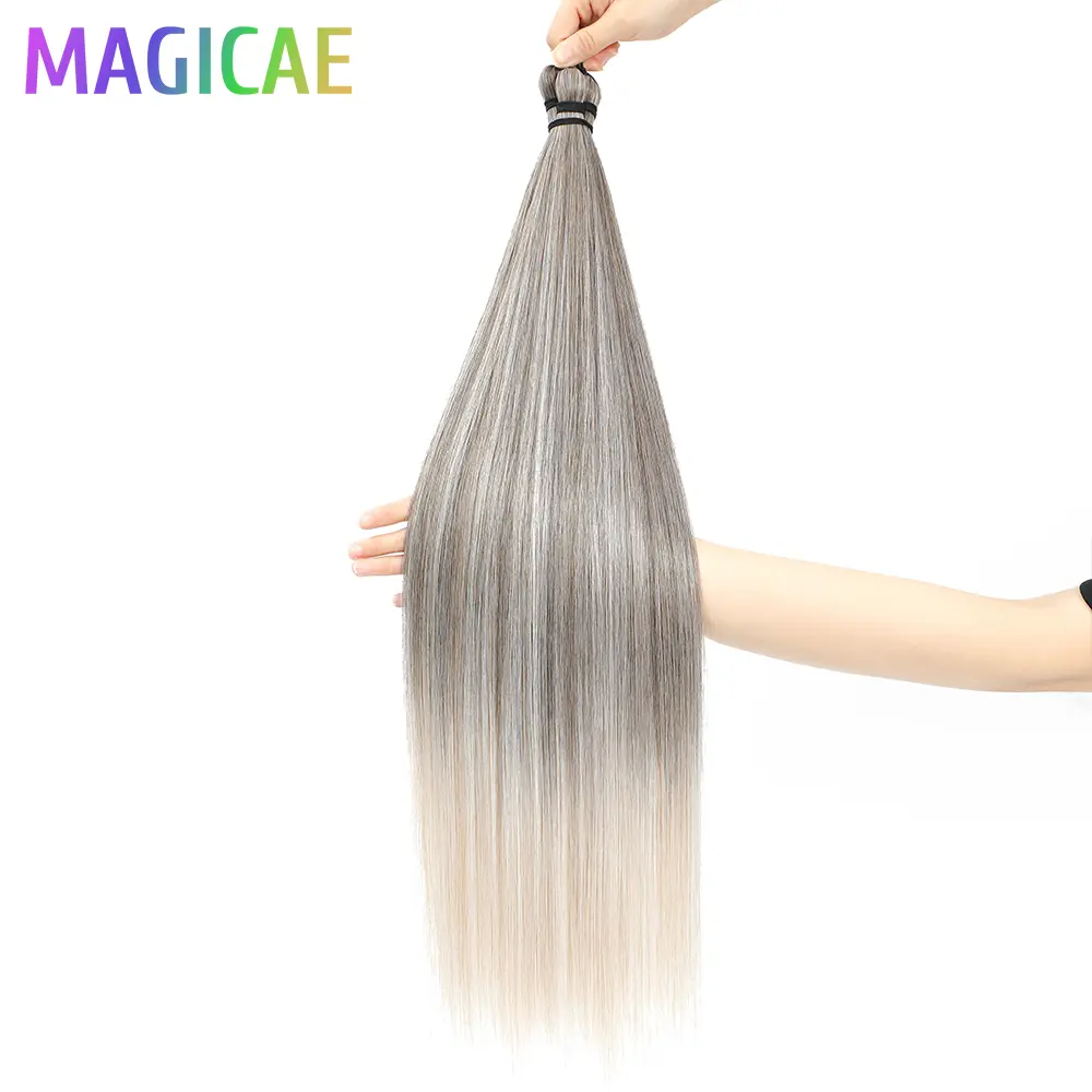 3Pcs 28Inches Crochet Braiding Straight Blond 613 Brown 6 Braids White Gray 56A# Ombre High Temperature Synthetic Bundles Weave