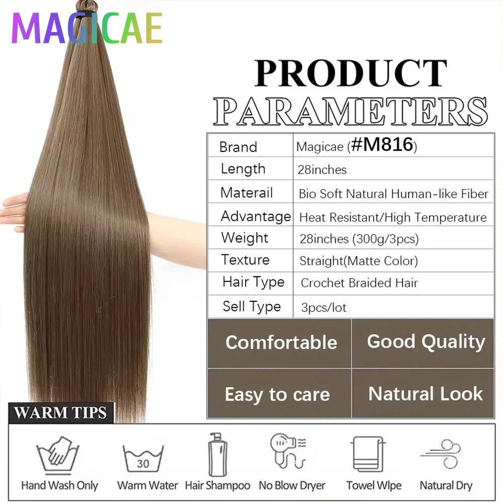 3Pcs 28Inches Crochet Braiding Straight Blond 613 Brown 6 Braids White Gray 56A# Ombre High Temperature Synthetic Bundles Weave