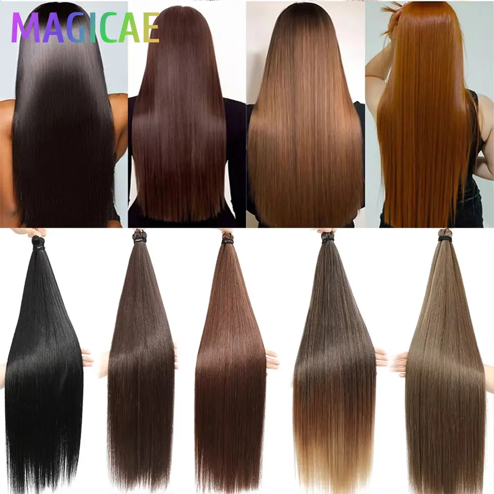 3Pcs 28Inches Crochet Braiding Straight Blond 613 Brown 6 Braids White Gray 56A# Ombre High Temperature Synthetic Bundles Weave