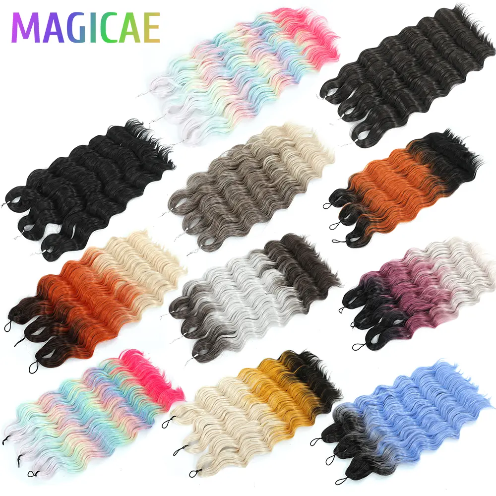 Anna Twist Crochet Braids 3Pcs 24Inch 300G Ombre Blue Yellow Rainbow Water Deep Wave Sliver White Synthetic Hair Extension Wavy