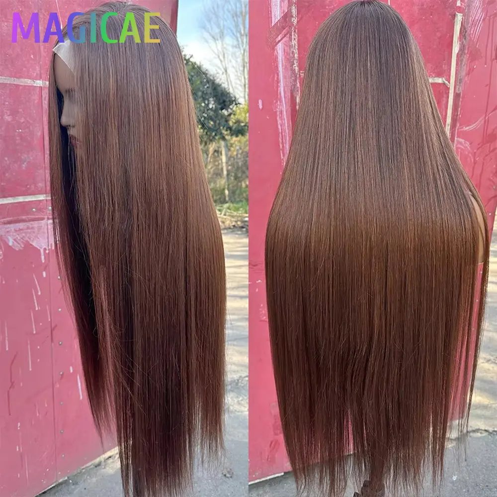 Magicae 330Grams 36Inch 4x4 Lace Front Wigs Chestnut Brown Wigs Ombre Highlight Straight Blond P27/613# High Temperature Cosplay