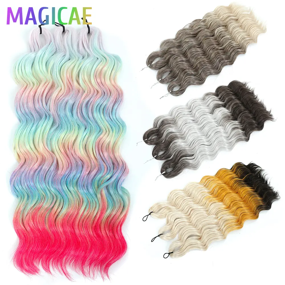 Anna Twist Crochet Braids 3Pcs 24Inch 300G Ombre Blue Yellow Rainbow Water Deep Wave Sliver White Synthetic Hair Extension Wavy