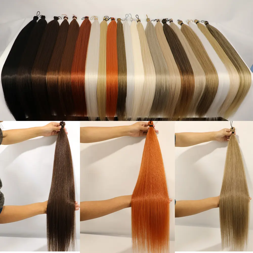 Braids Crochet 3Pcs 28Inches 300grams Synthetic Straight Bundles Orange Highlight Brown Braiding Hair Ombre Blond Gray White 60#