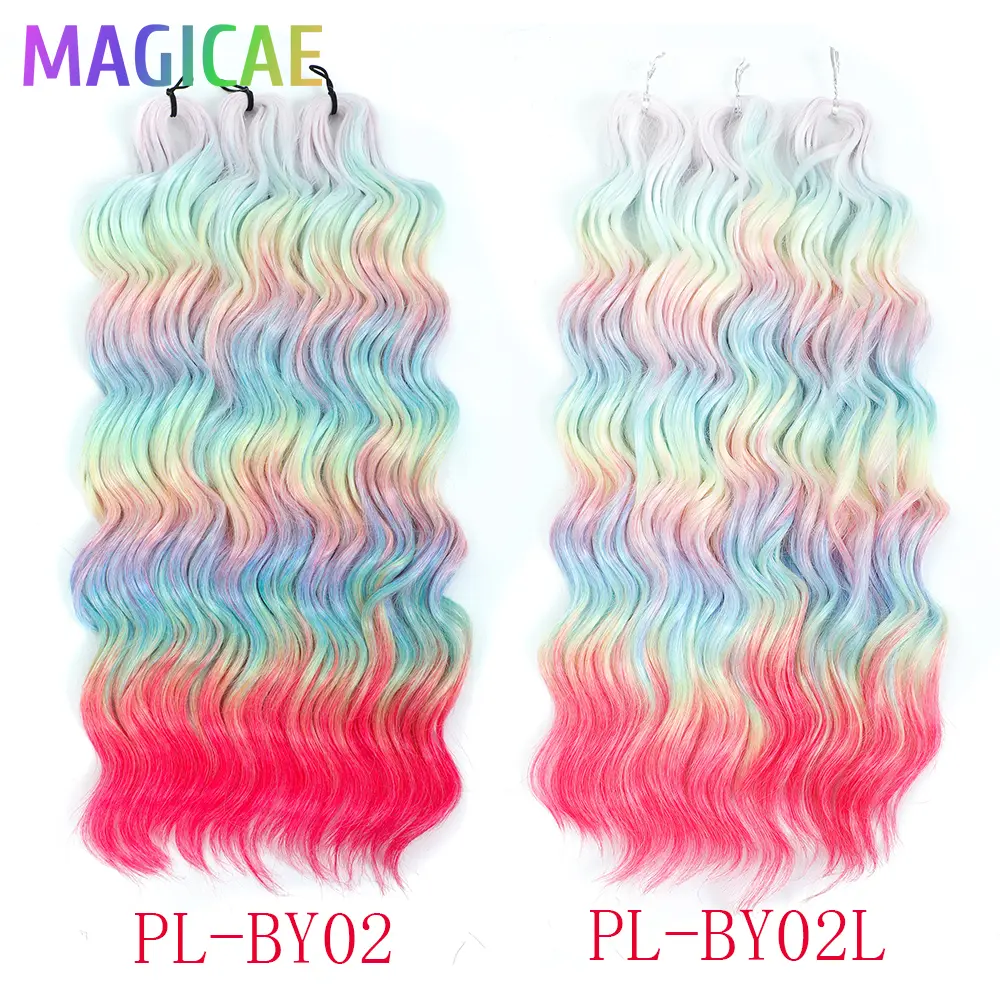 Anna 3Pcs 24Inch 300G Ombre Rainbow Water Deep Wave Crochet Braids Sliver White Synthetic Hair Extension Body Wavy Red Twist