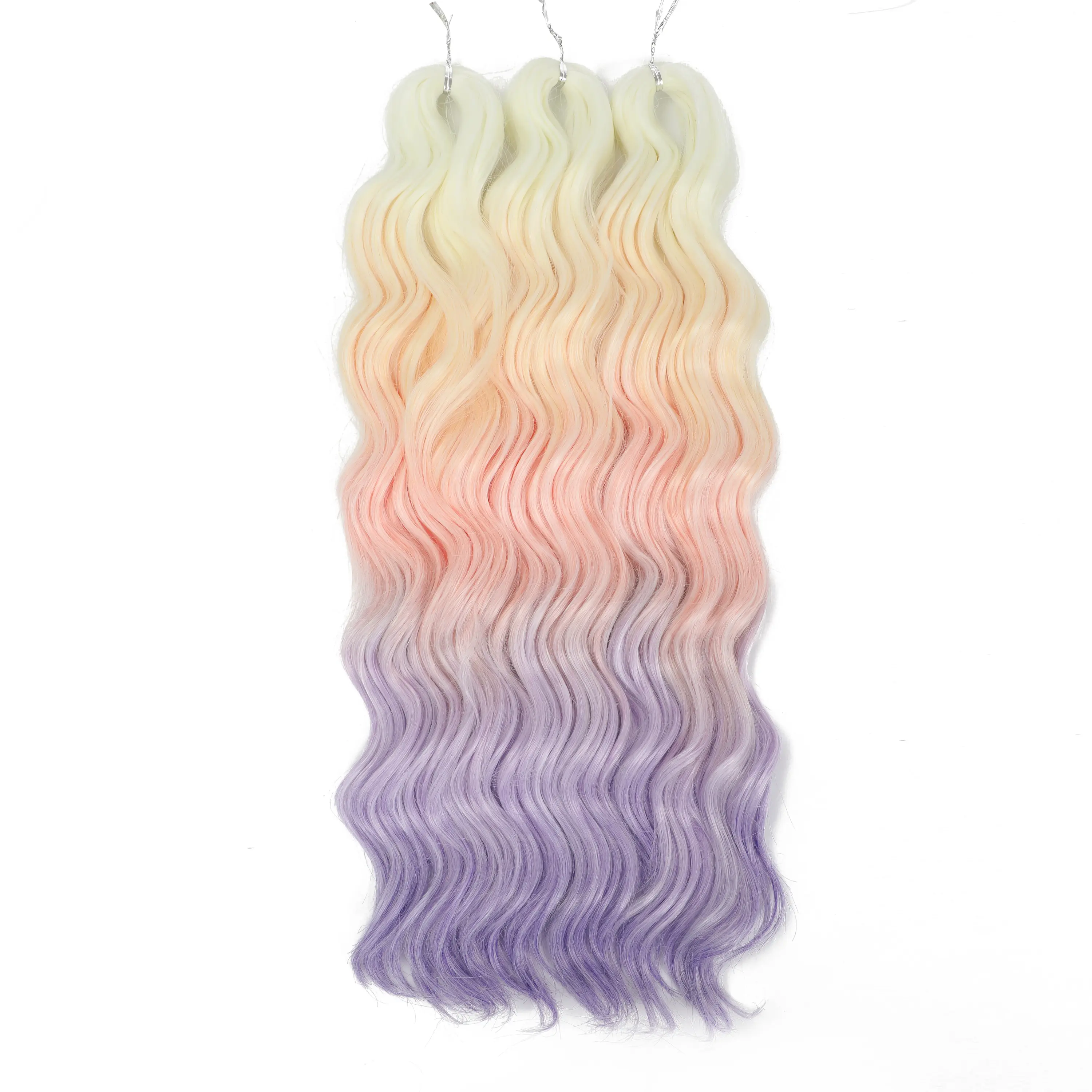 Anna 3Pcs 24Inch 300G Ombre Rainbow Water Deep Wave Crochet Braids Sliver White Synthetic Hair Extension Body Wavy Red Twist