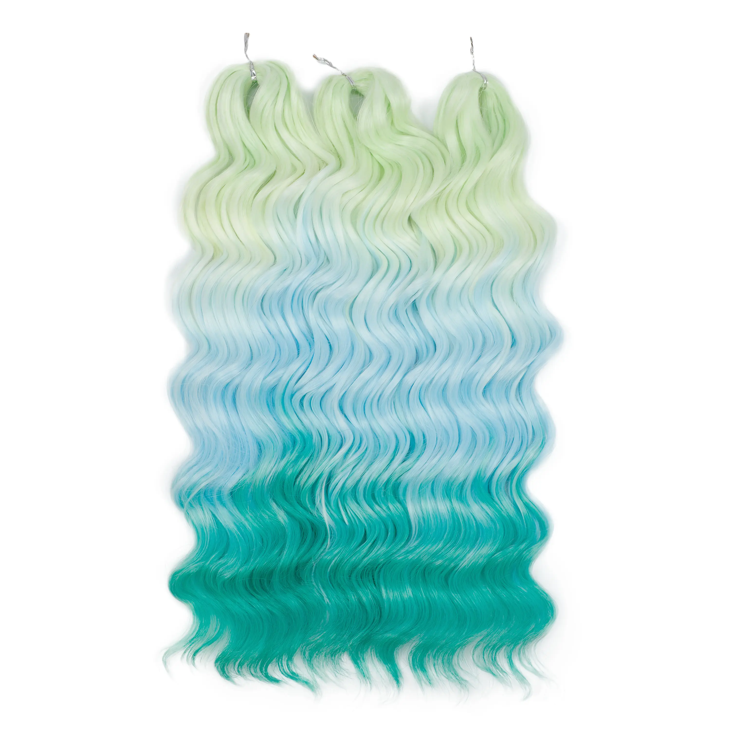 Anna 3Pcs 24Inches 300grams Ombre Rainbow Water Wave Crochet Braiding Sliver White Synthetic Hair Extension Body Wavy Braids