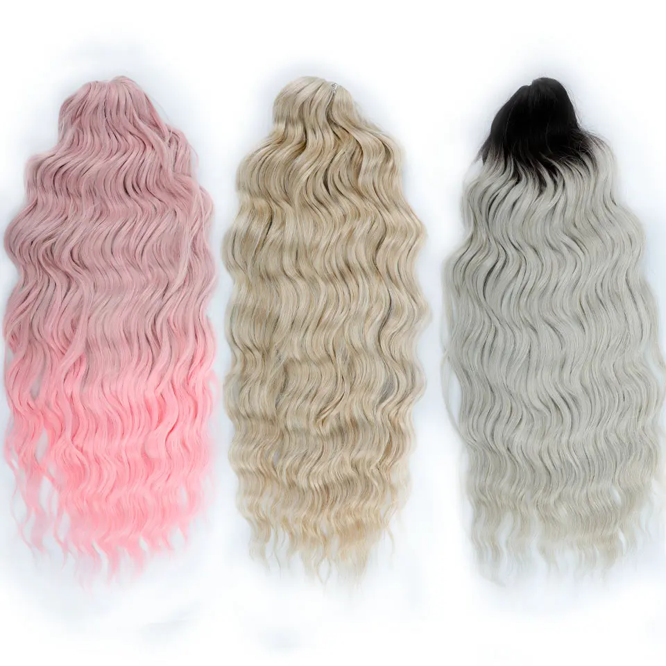 Anna 3Pcs 24Inches 300grams Ombre Rainbow Water Wave Crochet Braiding Sliver White Synthetic Hair Extension Body Wavy Braids