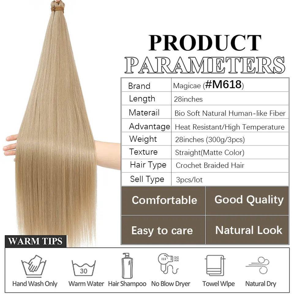 3Pcs 28Inches Blond 27/613 Twist Crochet Braiding Hair Extension High Temperature Straight Hair Bundles Synthetic Ponytail