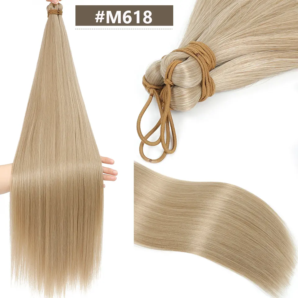 3Pcs 28Inches Blond 27/613 Twist Crochet Braiding Hair Extension High Temperature Straight Hair Bundles Synthetic Ponytail
