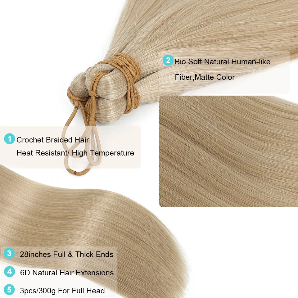 3Pcs 28Inches Blond 27/613 Twist Crochet Braiding Hair Extension High Temperature Straight Hair Bundles Synthetic Ponytail