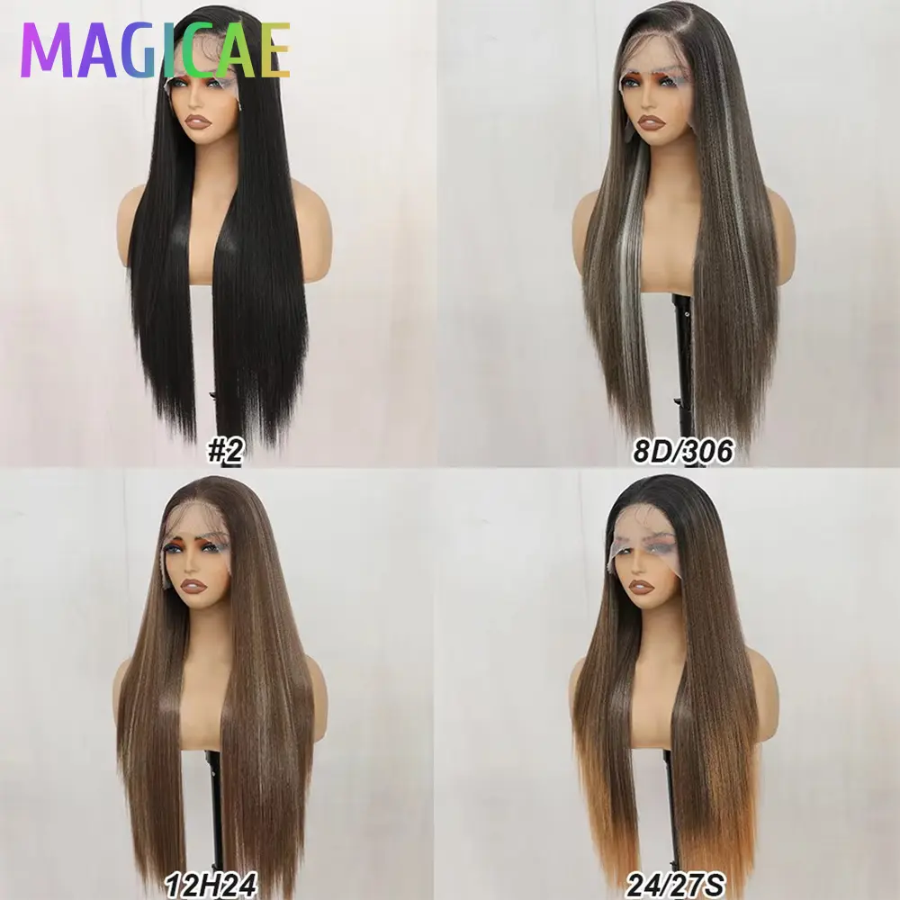 30Inch 13X4 Straight Lace Frontal Wigs Light Brown P12/24 Ombre Colored Pre-pluck Soft Natural High Temperature Cosplay Wigs