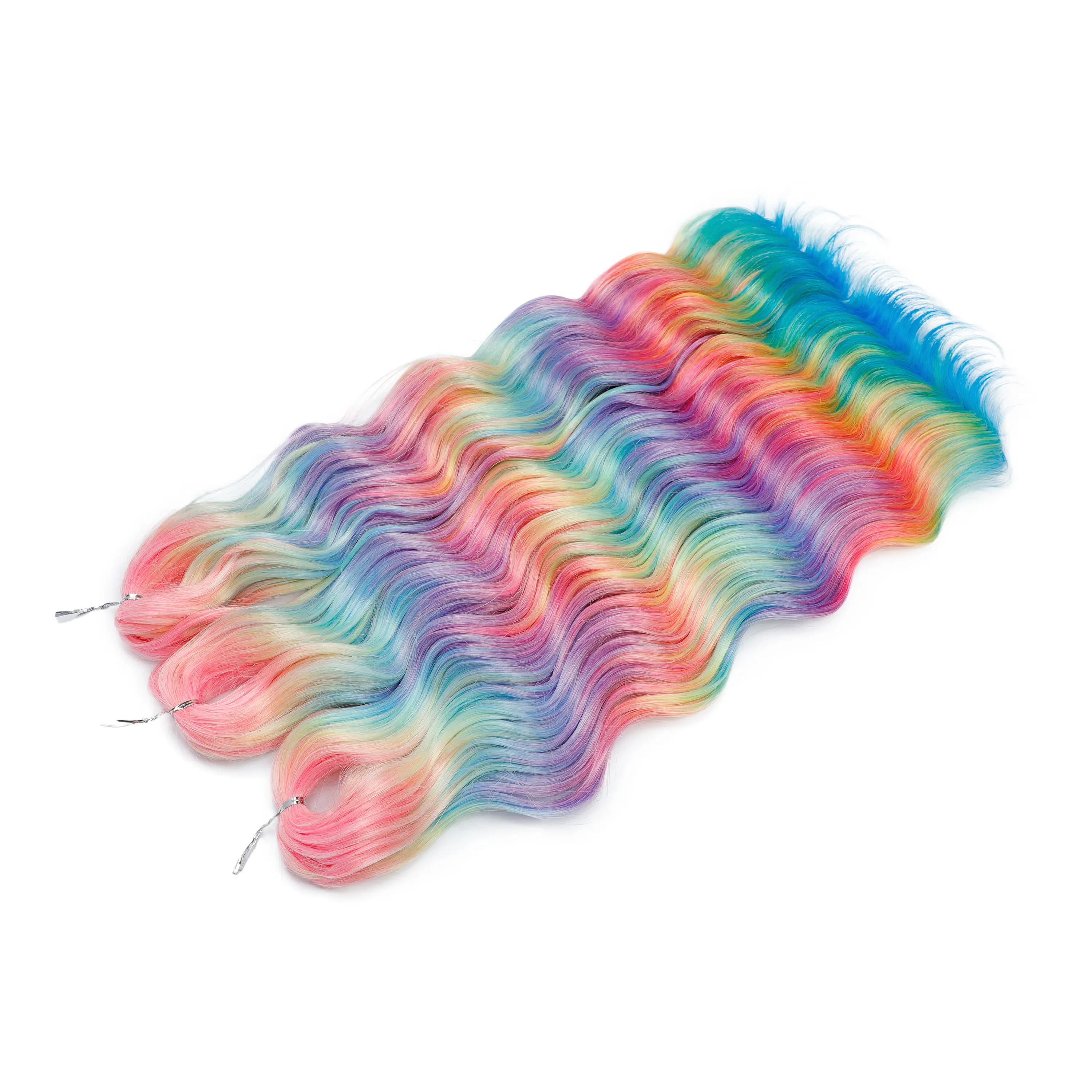 Anna 3Pcs 24Inch 300g Ombre Rainbow Pink Loose Deep Wave Twist Crochet Braids Sliver White Synthetic Hair Wavy Extension Braids