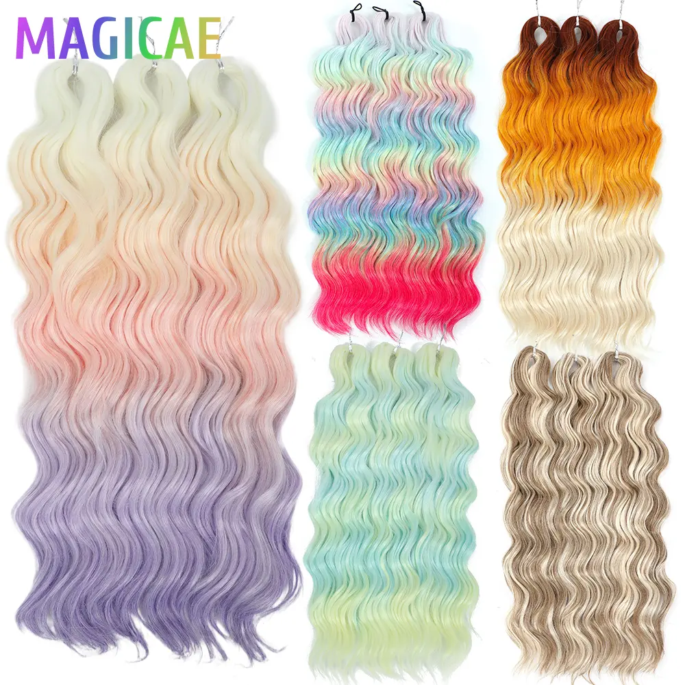 Anna 24Inches 3Pcs 300G Loose Deep Wave Ombre Rainbow Pink Crochet Braids Light Purple Brown F68/613 Synthetic Hair Extension
