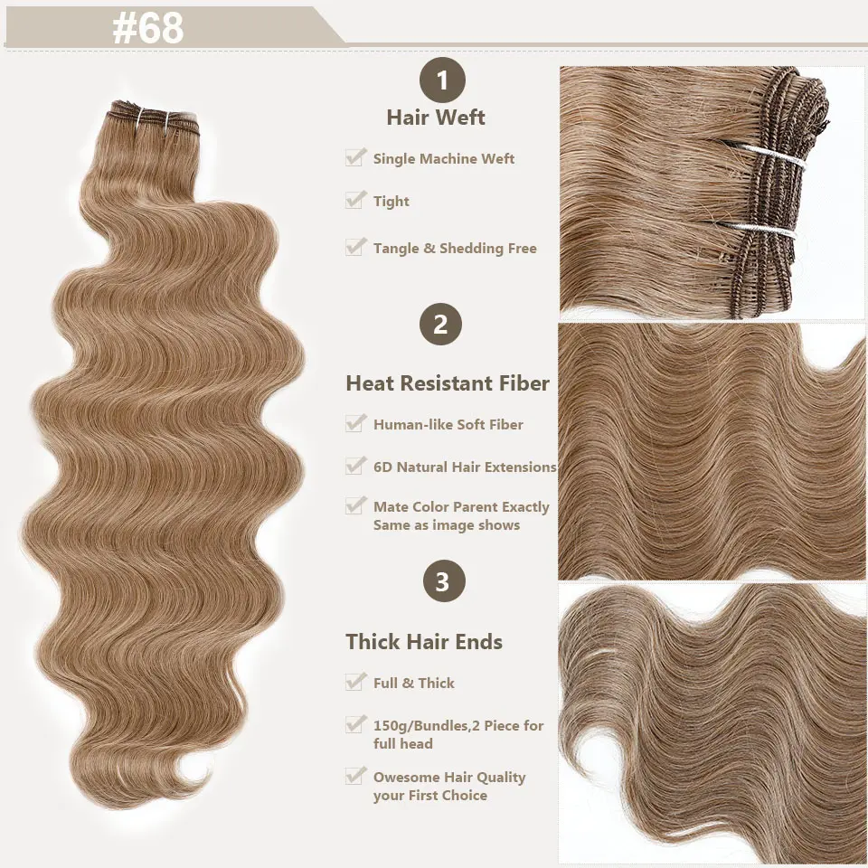30Inches 200Grams Ombre Blond 27/613 Light Brown 6# Bio Body Wave Hair Bundles High Temperature Synthetic Hair Extensions