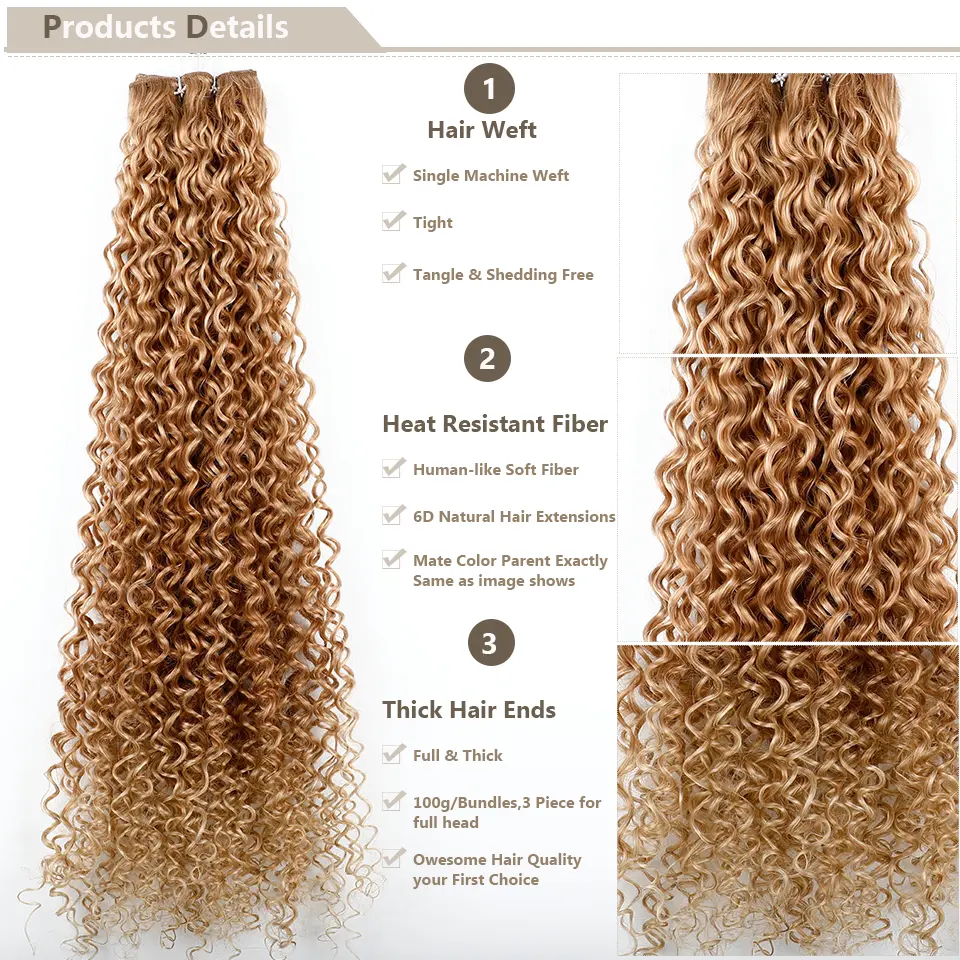 30Inches Water Curly Ombre Blond 27/613 Jerry Curly Synthetic Hair Extensions Heat Resistant Fiber Bio Human-Like Soft Natural