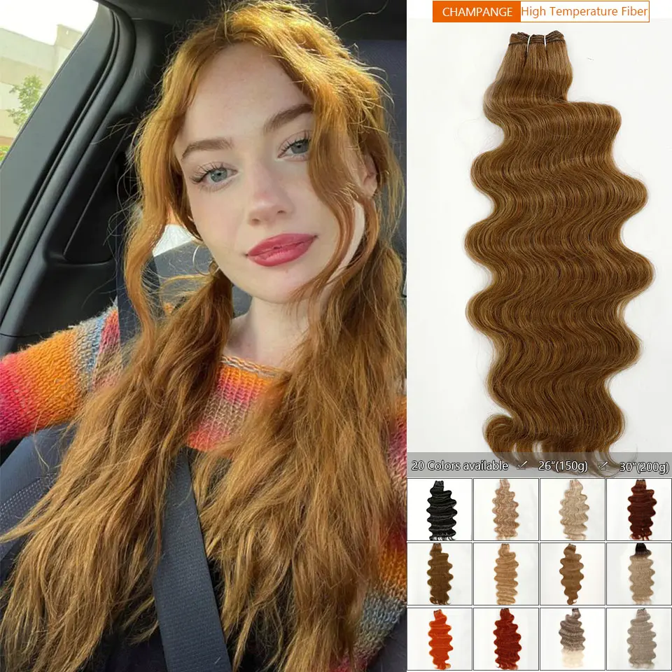 Magicae 30Inches 200Grams P27/613 Blond White Ombre Brown Body Wave Bundles Ponytail Hair Extensions Heat Resistant Fiber Hair