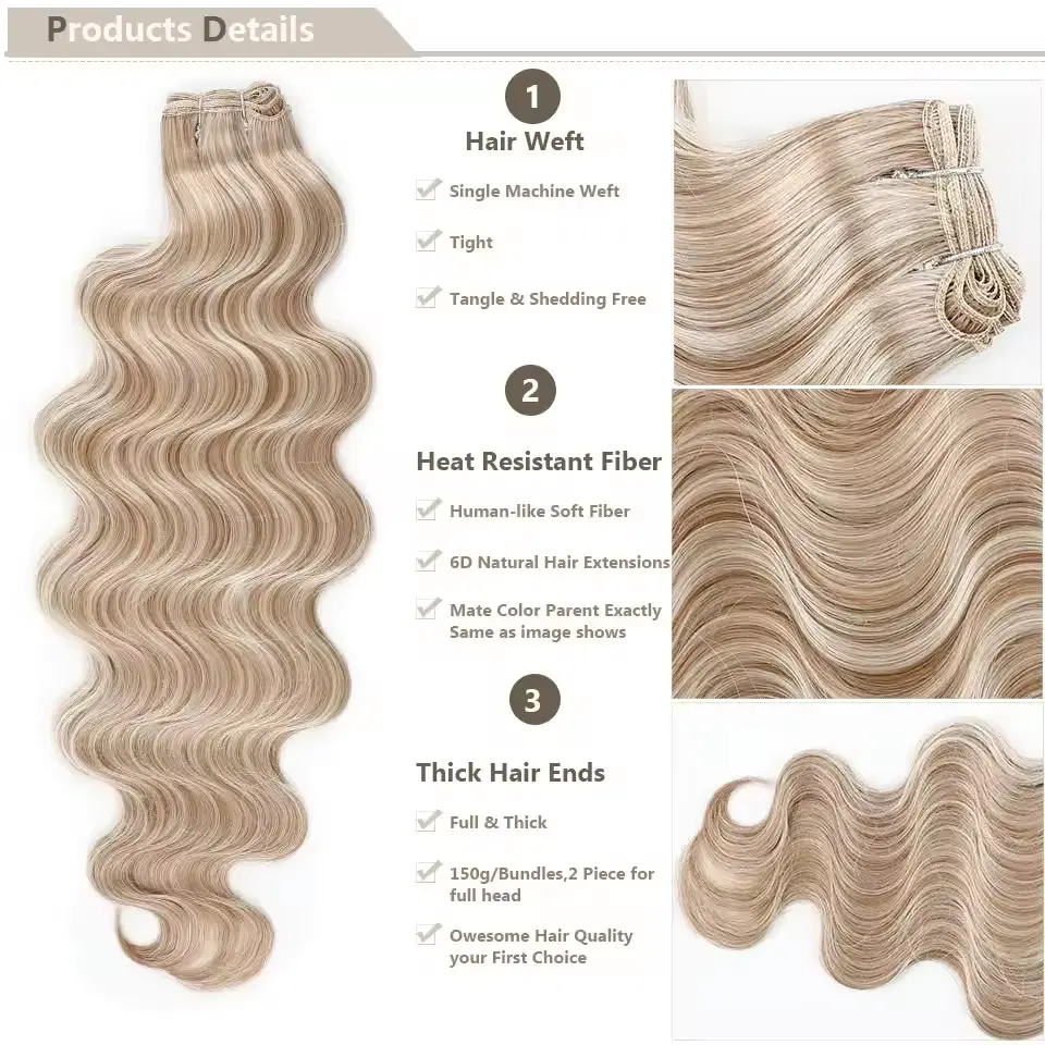 Magicae 30Inches 200Grams P27/613 Blond White Ombre Brown Body Wave Bundles Ponytail Hair Extensions Heat Resistant Fiber Hair