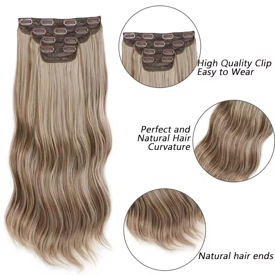 24 Inches 4Pcs/lot 220gram Bio Synthetic Body Wavy Piano Blond 27/613 Clips In Hair Extensions Natural Heat Resistant Fiber