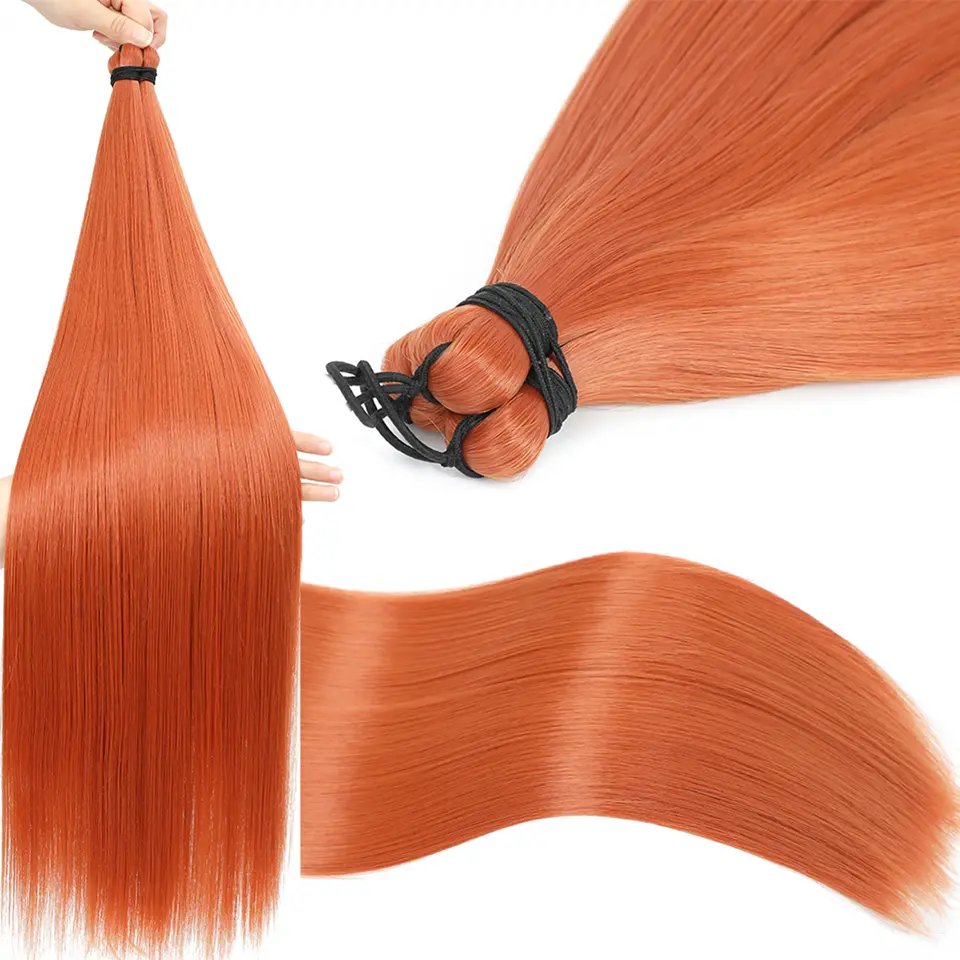 28” Ombre Blonde Twist Crochet Braiding Hair Extensions High Temperature Straight Hair Bundle Synthetic Pony Tail Hair For Women