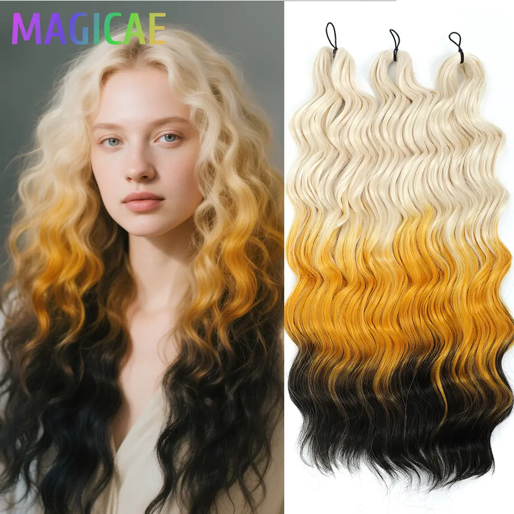 Anna 3Pcs 24Inches Body Water Wave Crochet Braids Pink Ombre Colored Rainbow Hair Extensions Gray White Braiding Hair Blond 613