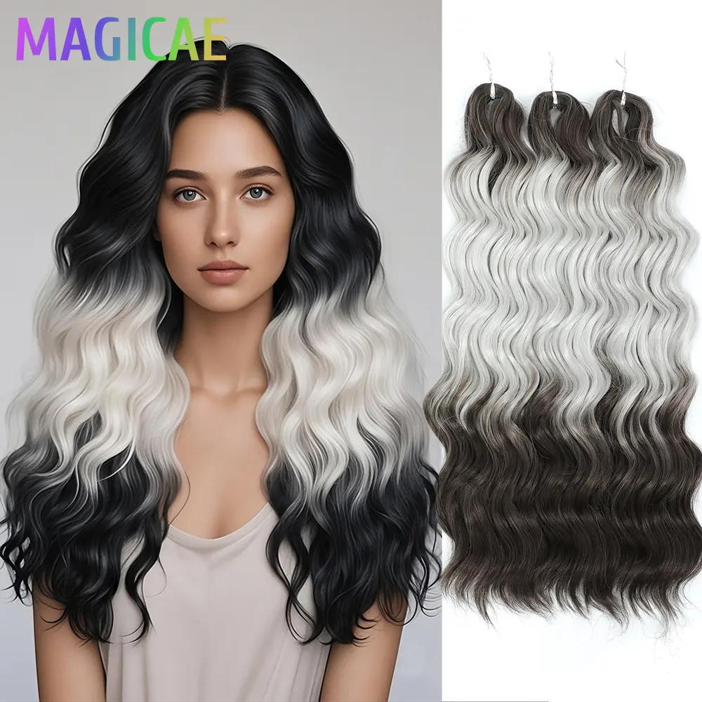 Anna 24Inches 3Pcs 300Grams Body Wave Crochet Braids Ombre Rainbow Blond White Sliver High Temperature Synthetic Hair Extension