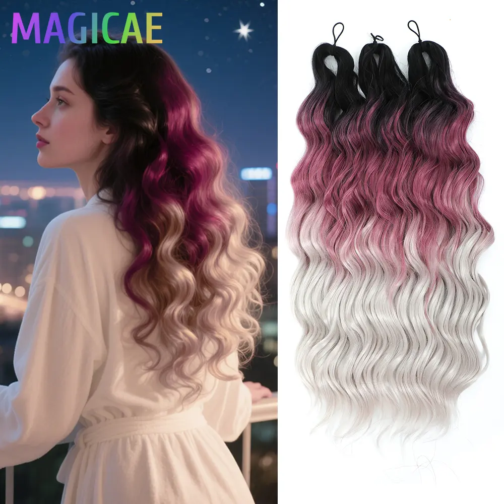 Anna 24Inches 3Pcs 300Grams Body Wave Crochet Braids Ombre Rainbow Blond White Sliver High Temperature Synthetic Hair Extension