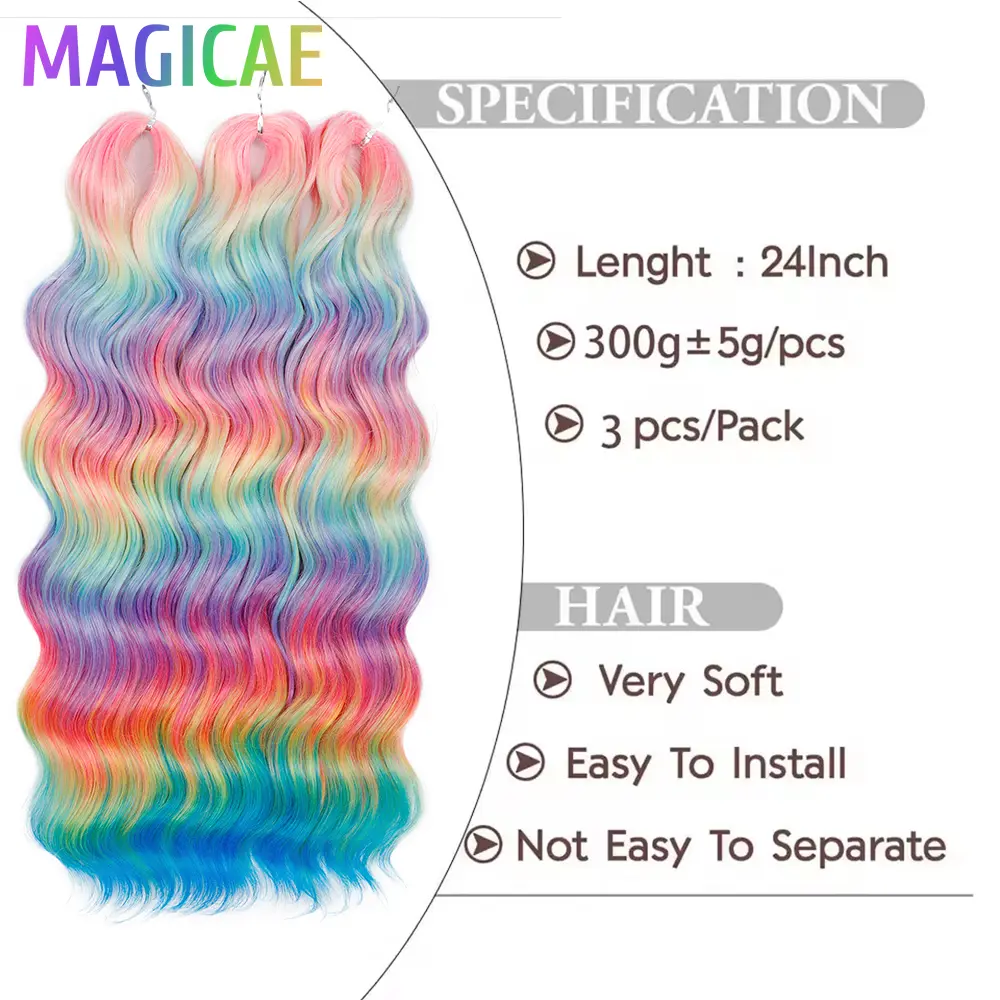 Anna 24Inches 3Pcs 300Grams Body Wave Crochet Braids Ombre Rainbow Blond White Sliver High Temperature Synthetic Hair Extension