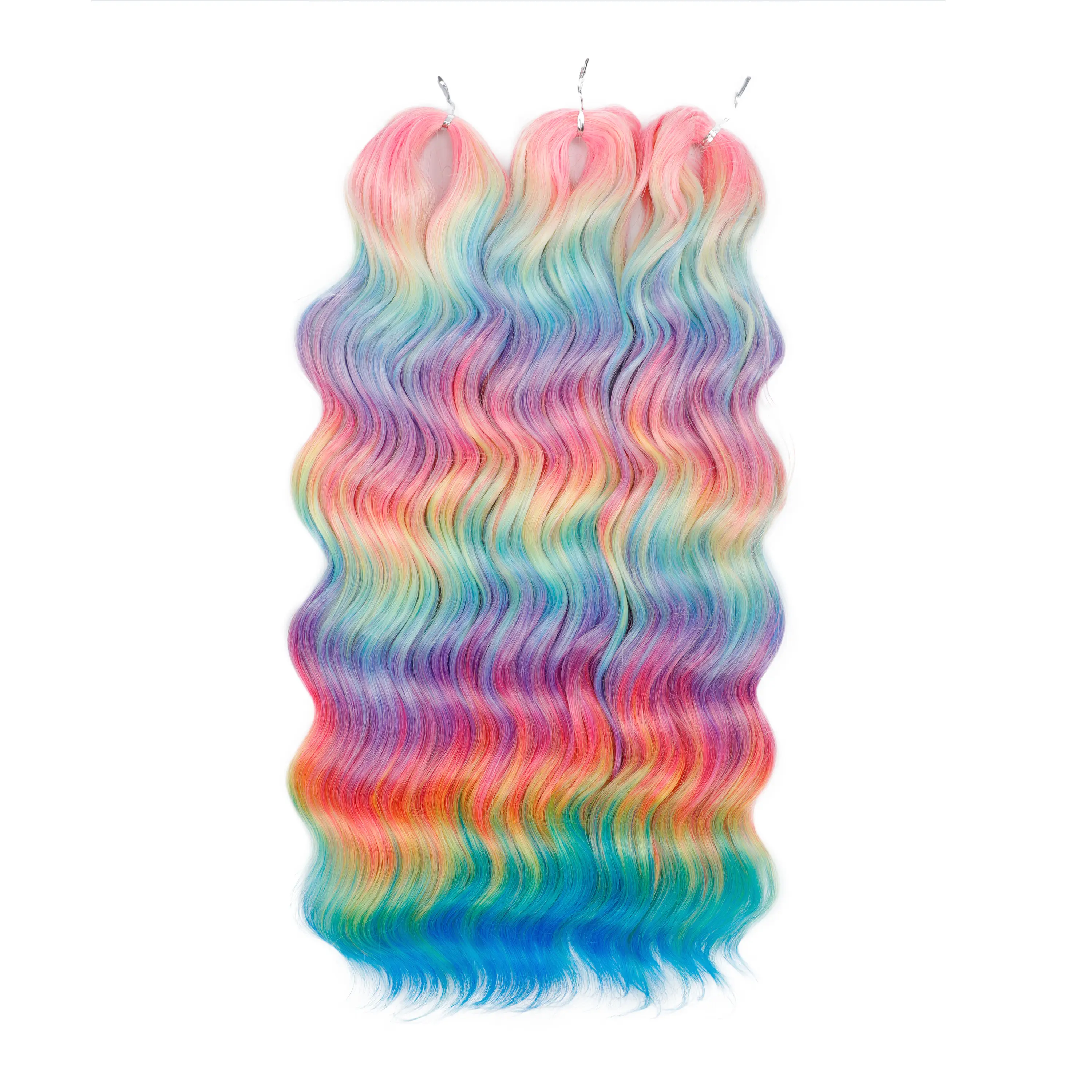 Anna 24Inch Rainbow Loose Deep Wave Crochet Braiding Ombre Sliver White Brown Synthetic Hair Extension Body Wavy Braids Hair