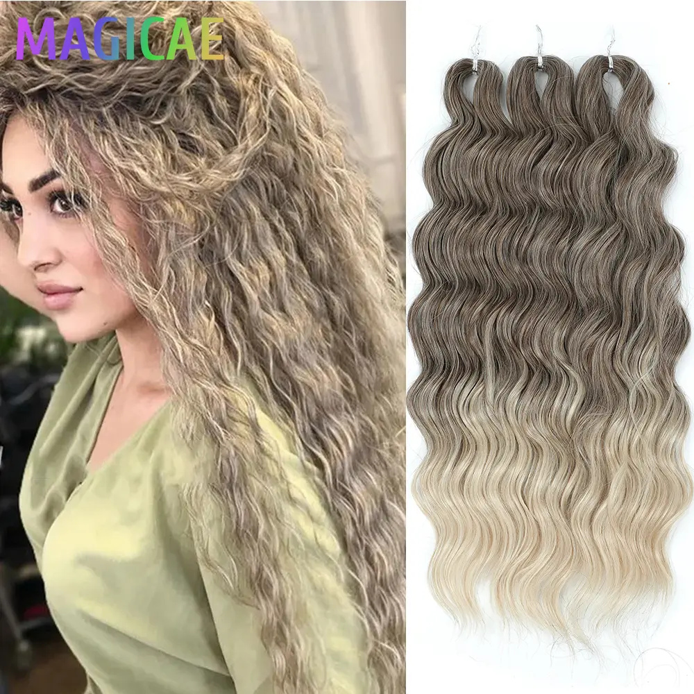Anna 24Inch Rainbow Loose Deep Wave Crochet Braiding Ombre Sliver White Brown Synthetic Hair Extension Body Wavy Braids Hair