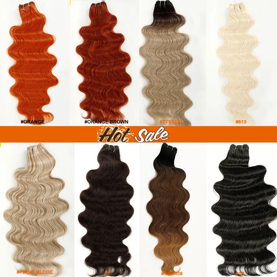 30Inches 200Grams Magicae Highlight Ombre Orange Brown Extensions Body Wave Hair Weave Bundles High Temperature Synthetic Hair
