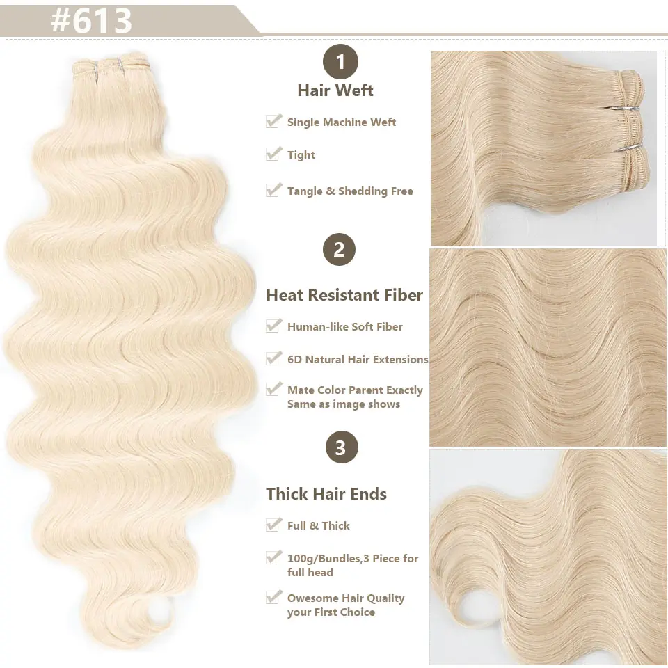 30Inches 200grams Blond 613 Bio Body Wave Hair Weave Bundles Ombre Sliver White60# Synthetic High Temperature Soft Natural Human