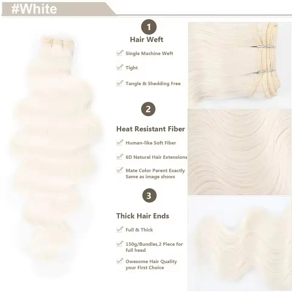 30Inches 200grams Blond White Ombre 27/613 Brown Body Wave Synthetic Hair Weave Bundles Soft Human-Like Heat Resistant Ponytail