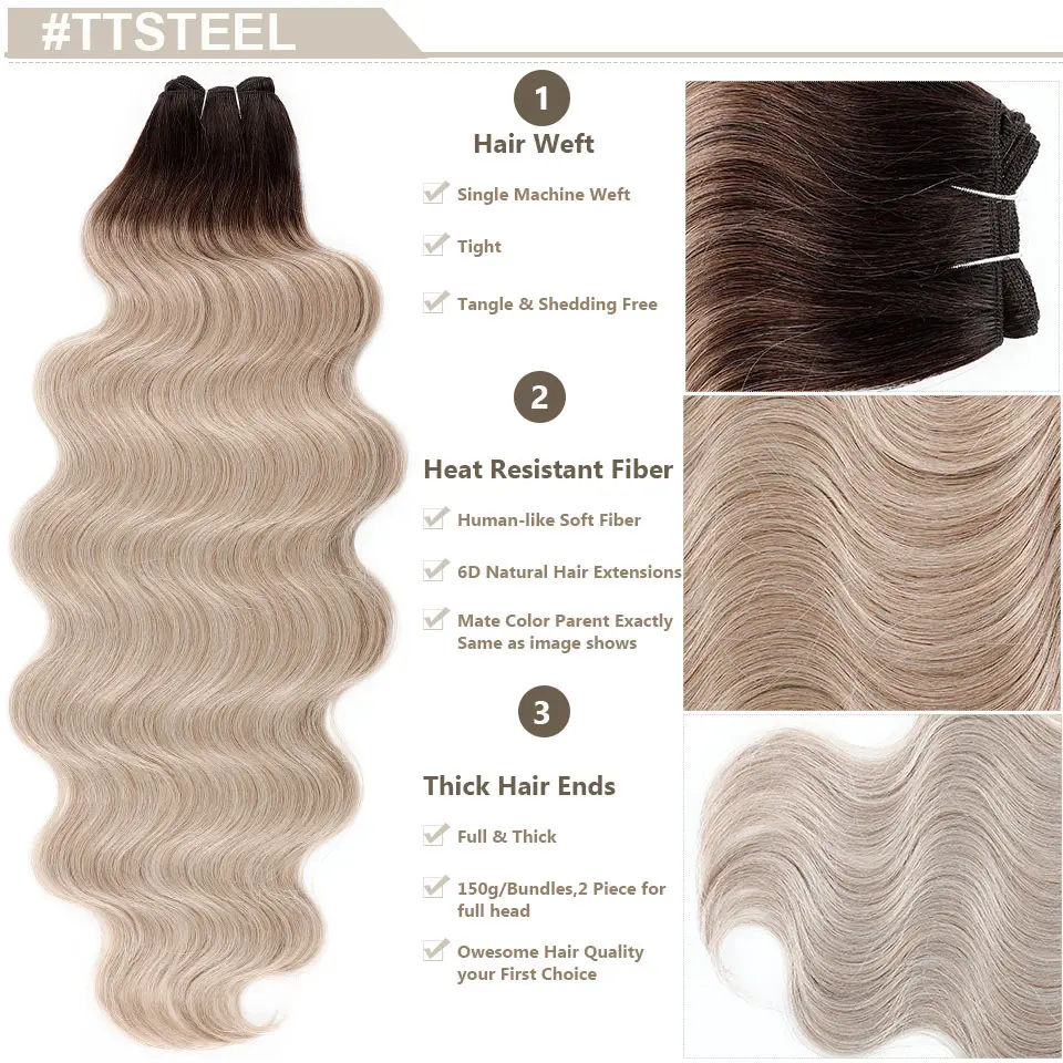 Magicae 30Inches 200grams Blond 27/613 Bio Body Wave Hair Weave Bundles High Temperature Synthetic Soft Natural Human-Like Hair