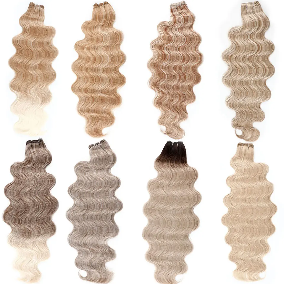 30Inches Body Wave Bundles 200grams Highlight Piano Blond 27/613 Natural Sliver White Synthetic Hair Extensions Heat Resistant