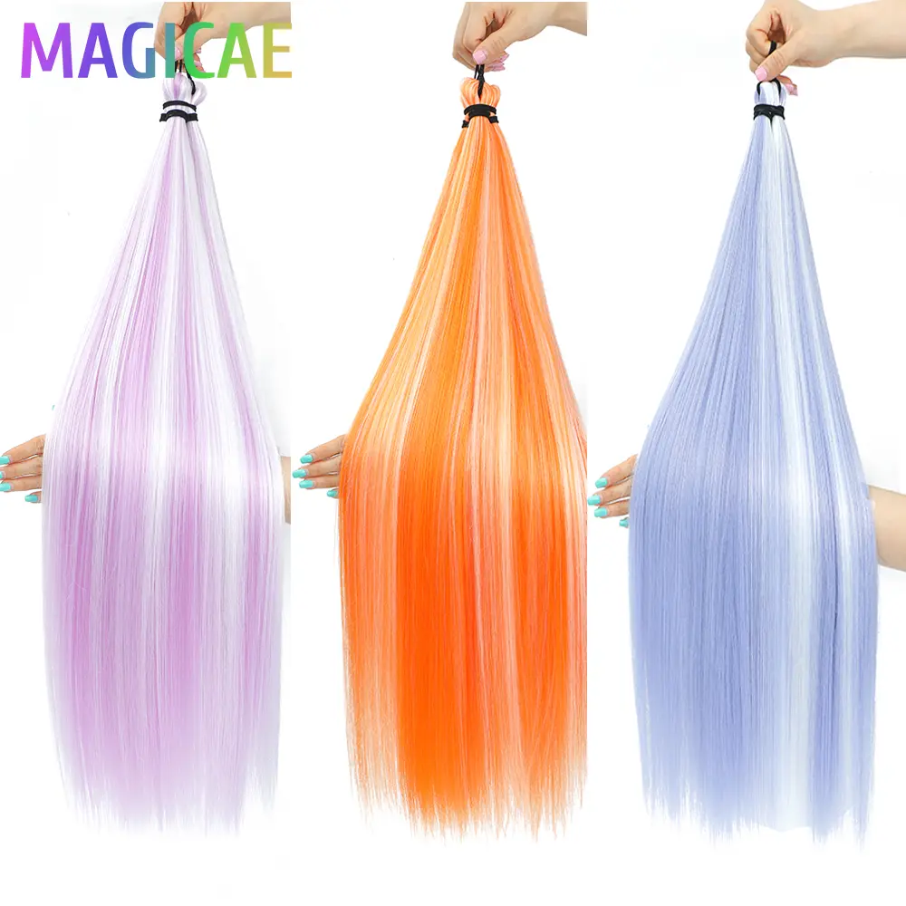 3Pcs 28Inches 300Grams Straight Blond Pink Ombre Rainbow Twist Crochet Braids Hair Extension High Temperature Synthetic Bundles