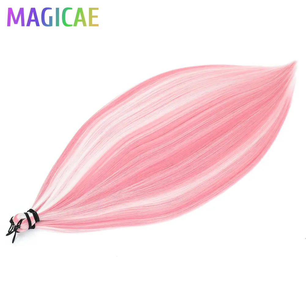 3Pcs 28Inches 300Grams Straight Blond Pink Ombre Rainbow Twist Crochet Braids Hair Extension High Temperature Synthetic Bundles