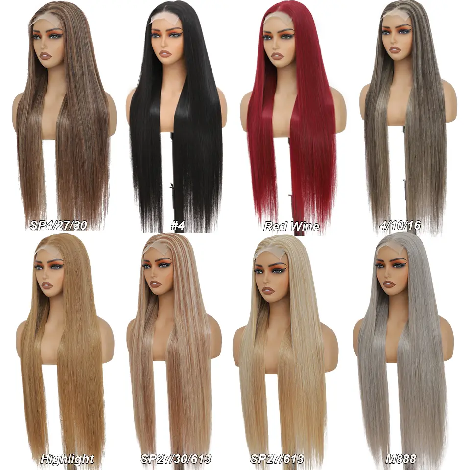 36 Inches 4X4 Lace Front Blond 27/613 Ombre Brown Synthetic Straight Lace Closure Red Highlight 4/10/16 HD Cosplay Lace Frontal