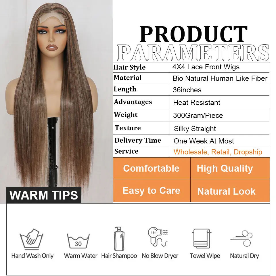 36 Inches 4X4 Lace Front Blond 27/613 Ombre Brown Synthetic Straight Lace Closure Red Highlight 4/10/16 HD Cosplay Lace Frontal
